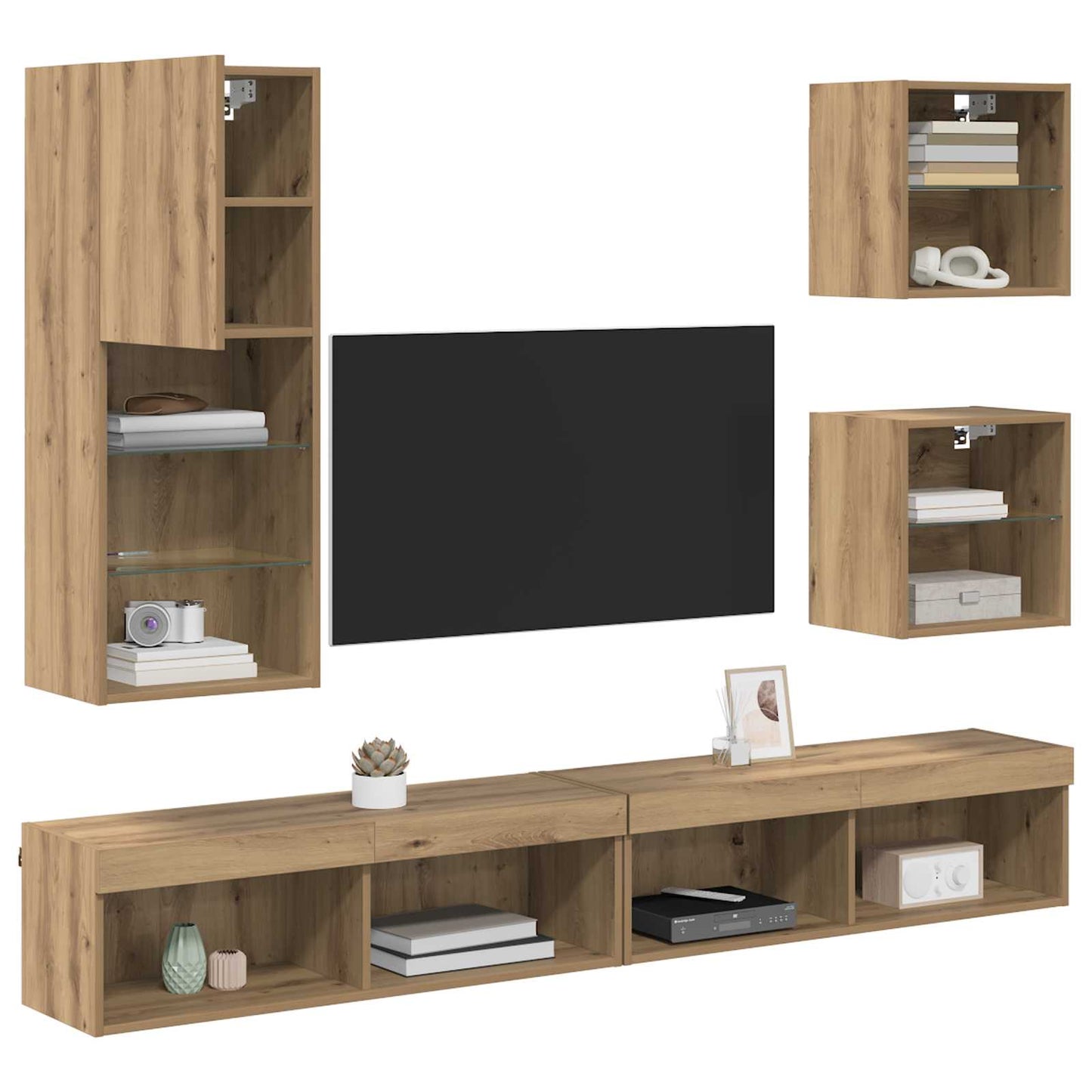 UnitÃƒÂ  a muro per TV con LED 5 pcs Rovere artigianale