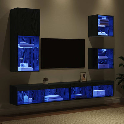 UnitÃƒÆ’Ã‚Â  a muro per TV con LED 5 pcs Rovere Nero Legno multistrato