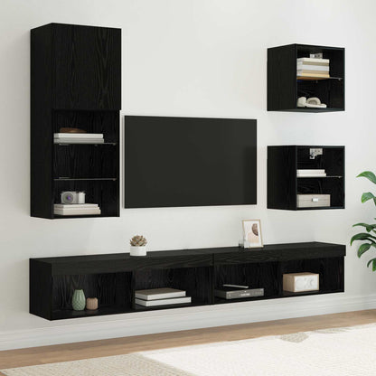 UnitÃƒÆ’Ã‚Â  a muro per TV con LED 5 pcs Rovere Nero Legno multistrato