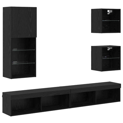 UnitÃƒÆ’Ã‚Â  a muro per TV con LED 5 pcs Rovere Nero Legno multistrato