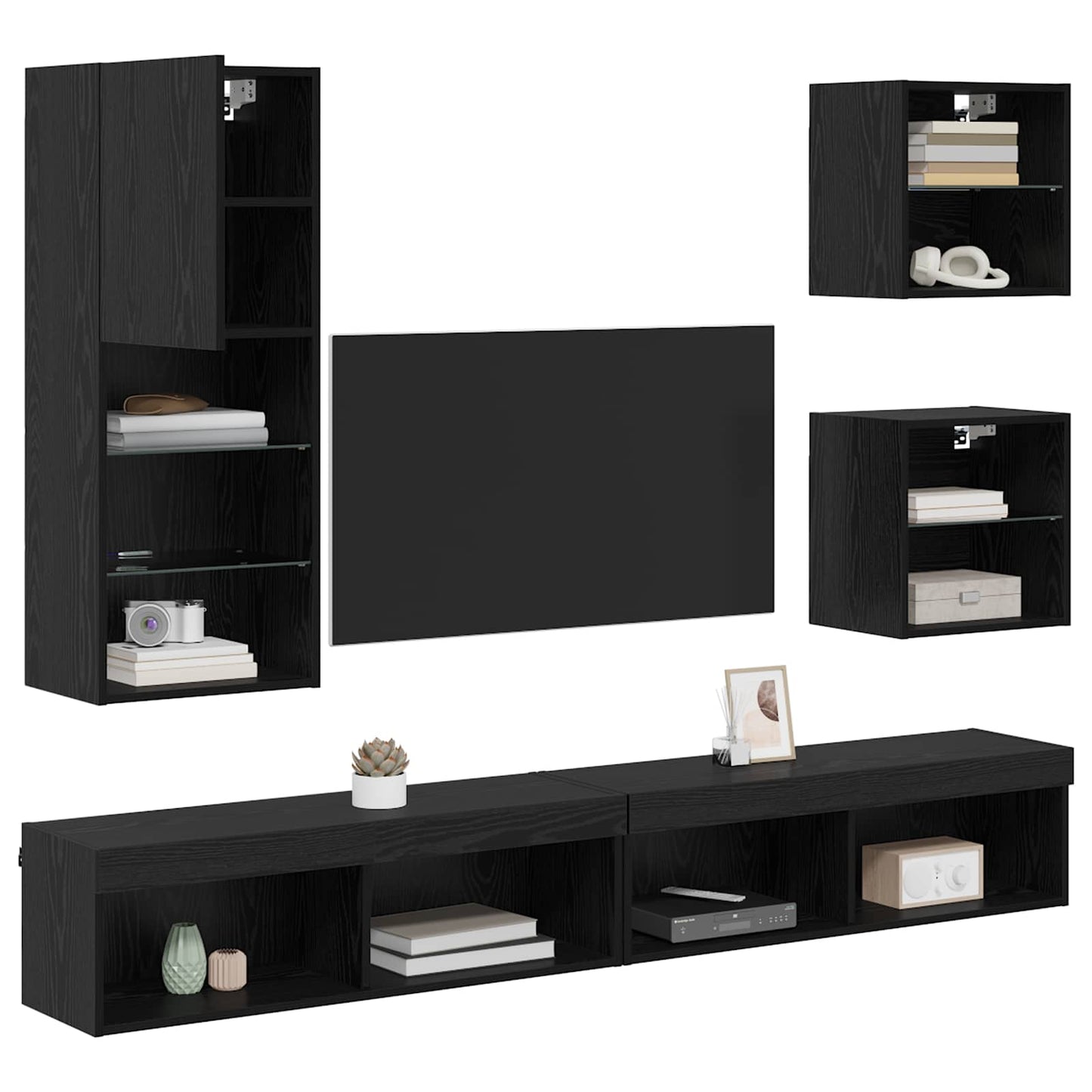UnitÃƒÆ’Ã‚Â  a muro per TV con LED 5 pcs Rovere Nero Legno multistrato
