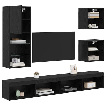 UnitÃƒÆ’Ã‚Â  a muro per TV con LED 5 pcs Rovere Nero Legno multistrato