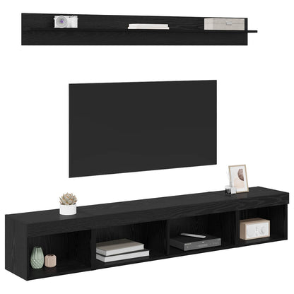Set di Mobiletto da TV a Parete con led 5 pcs Rovere Nero