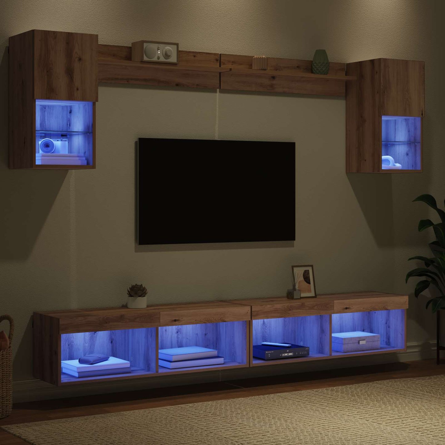 UnitÃƒÂ  a muro per TV con LED con led 6 pcs Rovere artigianale