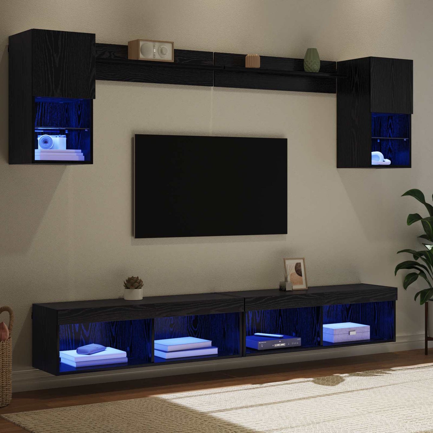 UnitÃƒÆ’Ã‚Â  a muro per TV con LED 6 pcs Rovere Nero Legno multistrato