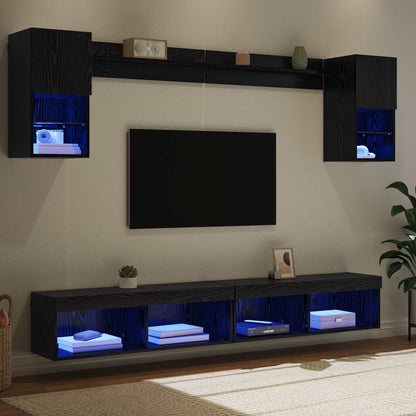 UnitÃƒÆ’Ã‚Â  a muro per TV con LED 6 pcs Rovere Nero Legno multistrato