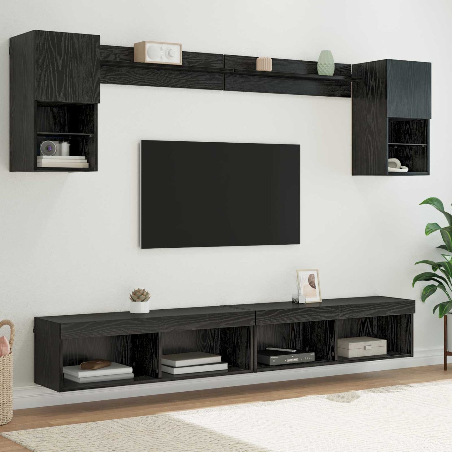 UnitÃƒÆ’Ã‚Â  a muro per TV con LED 6 pcs Rovere Nero Legno multistrato