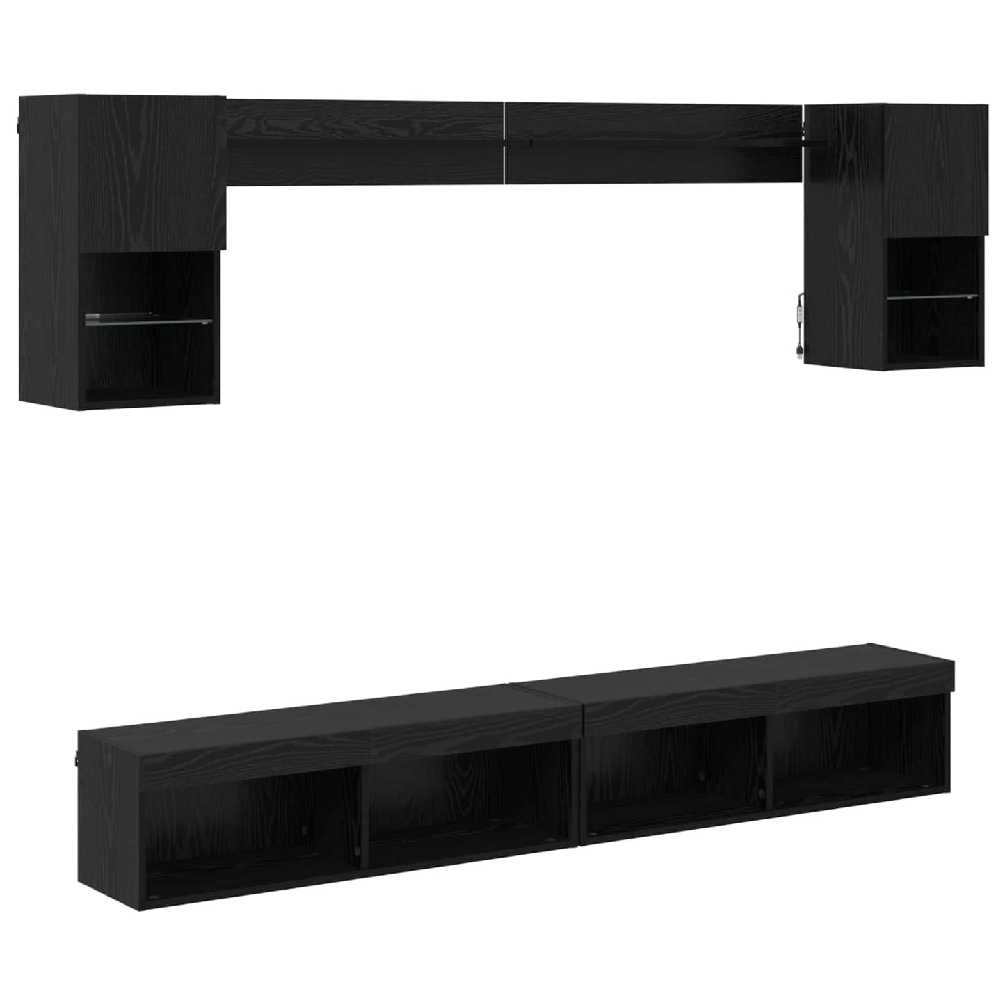 UnitÃƒÆ’Ã‚Â  a muro per TV con LED 6 pcs Rovere Nero Legno multistrato