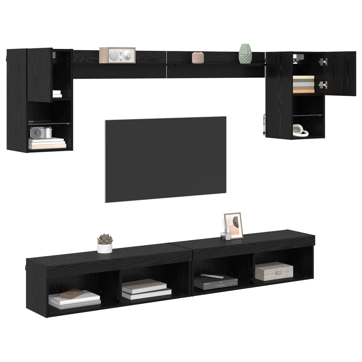 UnitÃƒÆ’Ã‚Â  a muro per TV con LED 6 pcs Rovere Nero Legno multistrato