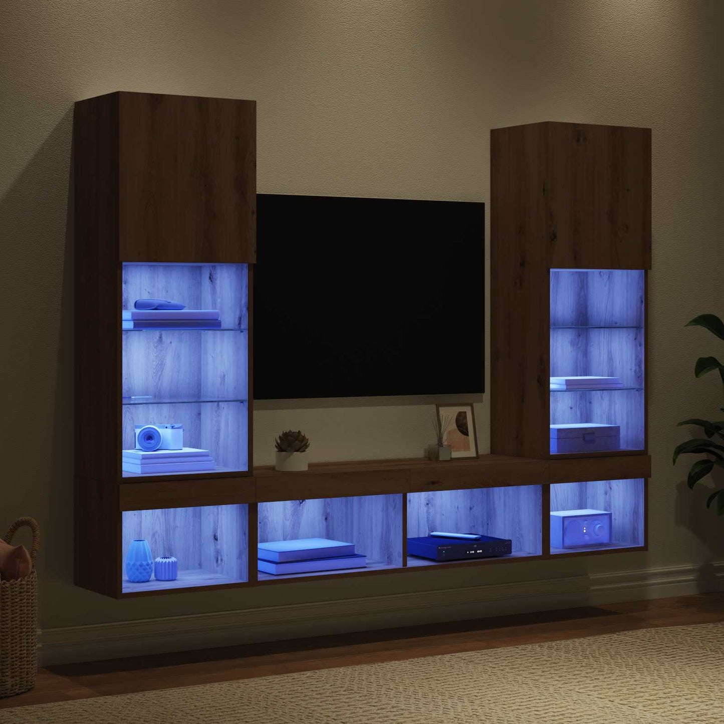UnitÃƒÂ  a muro per TV con LED con led 5 pcs Rovere artigianale