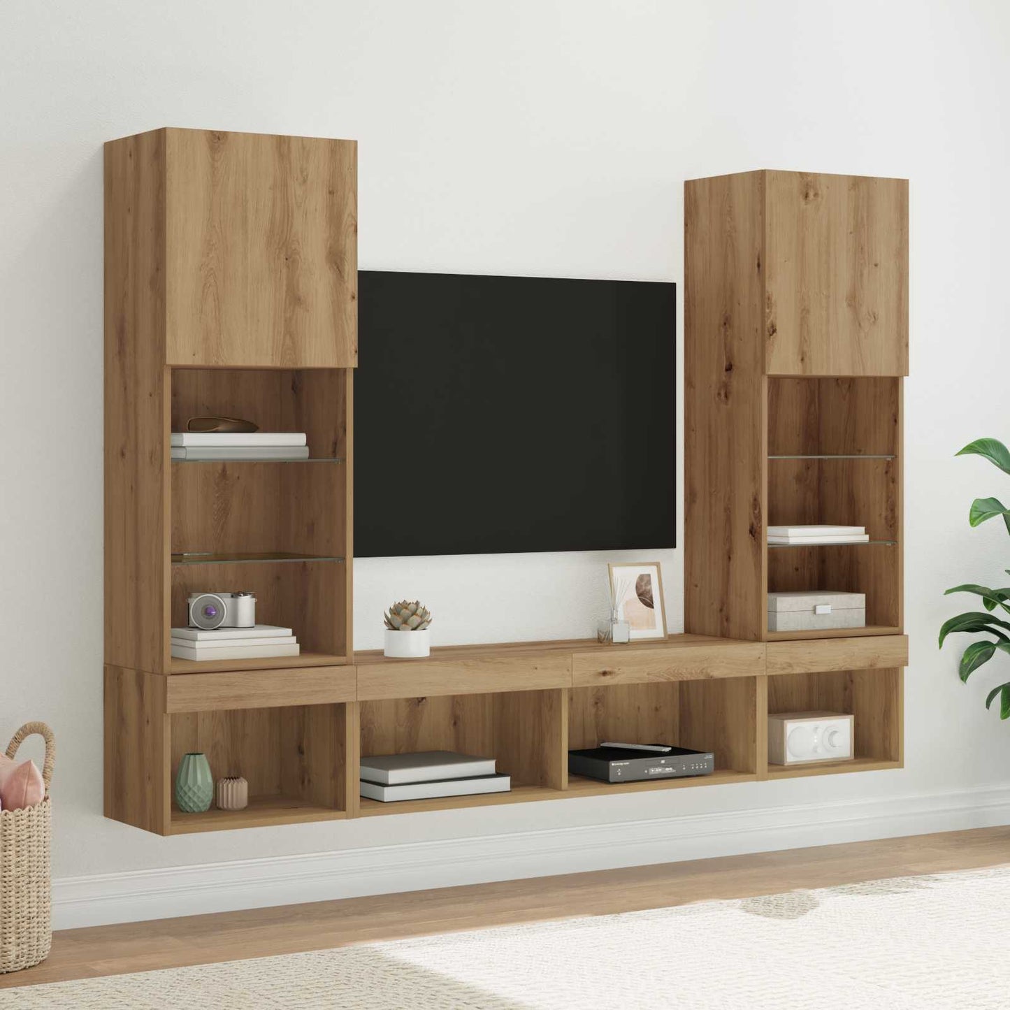 UnitÃƒÂ  a muro per TV con LED con led 5 pcs Rovere artigianale