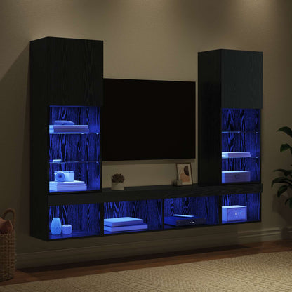 UnitÃƒÆ’Ã‚Â  a muro per TV con LED 5 pcs Rovere Nero Legno multistrato