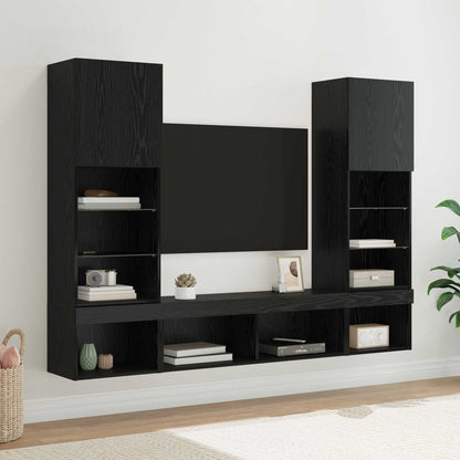 UnitÃƒÆ’Ã‚Â  a muro per TV con LED 5 pcs Rovere Nero Legno multistrato