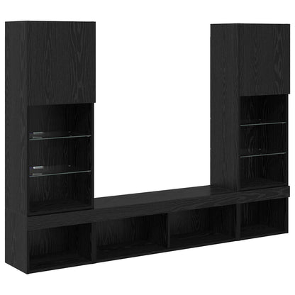 UnitÃƒÆ’Ã‚Â  a muro per TV con LED 5 pcs Rovere Nero Legno multistrato