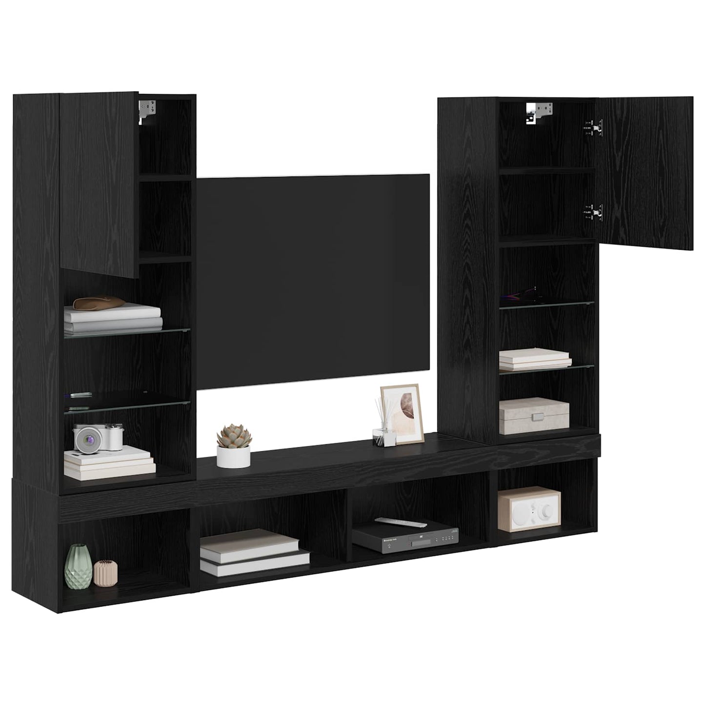 UnitÃƒÆ’Ã‚Â  a muro per TV con LED 5 pcs Rovere Nero Legno multistrato