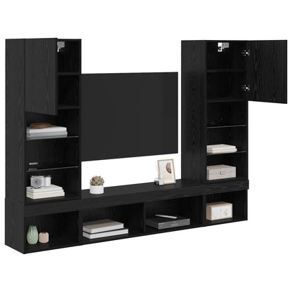 UnitÃƒÆ’Ã‚Â  a muro per TV con LED 5 pcs Rovere Nero Legno multistrato