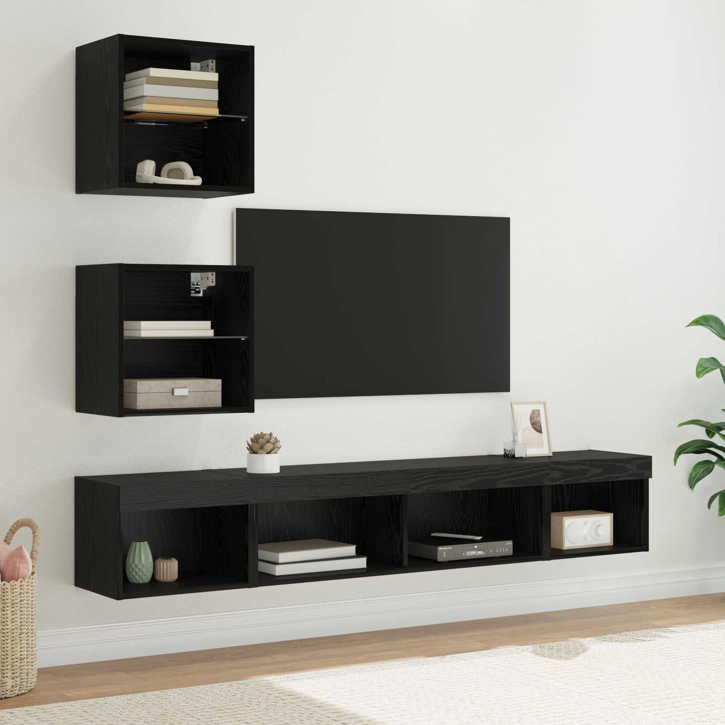 UnitÃƒÆ’Ã‚Â  a muro per TV con LED 5 pcs Rovere Nero Legno multistrato