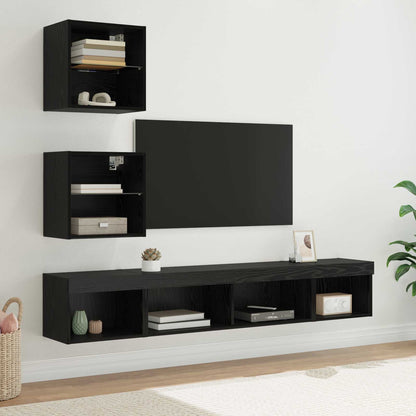 UnitÃƒÆ’Ã‚Â  a muro per TV con LED 5 pcs Rovere Nero Legno multistrato