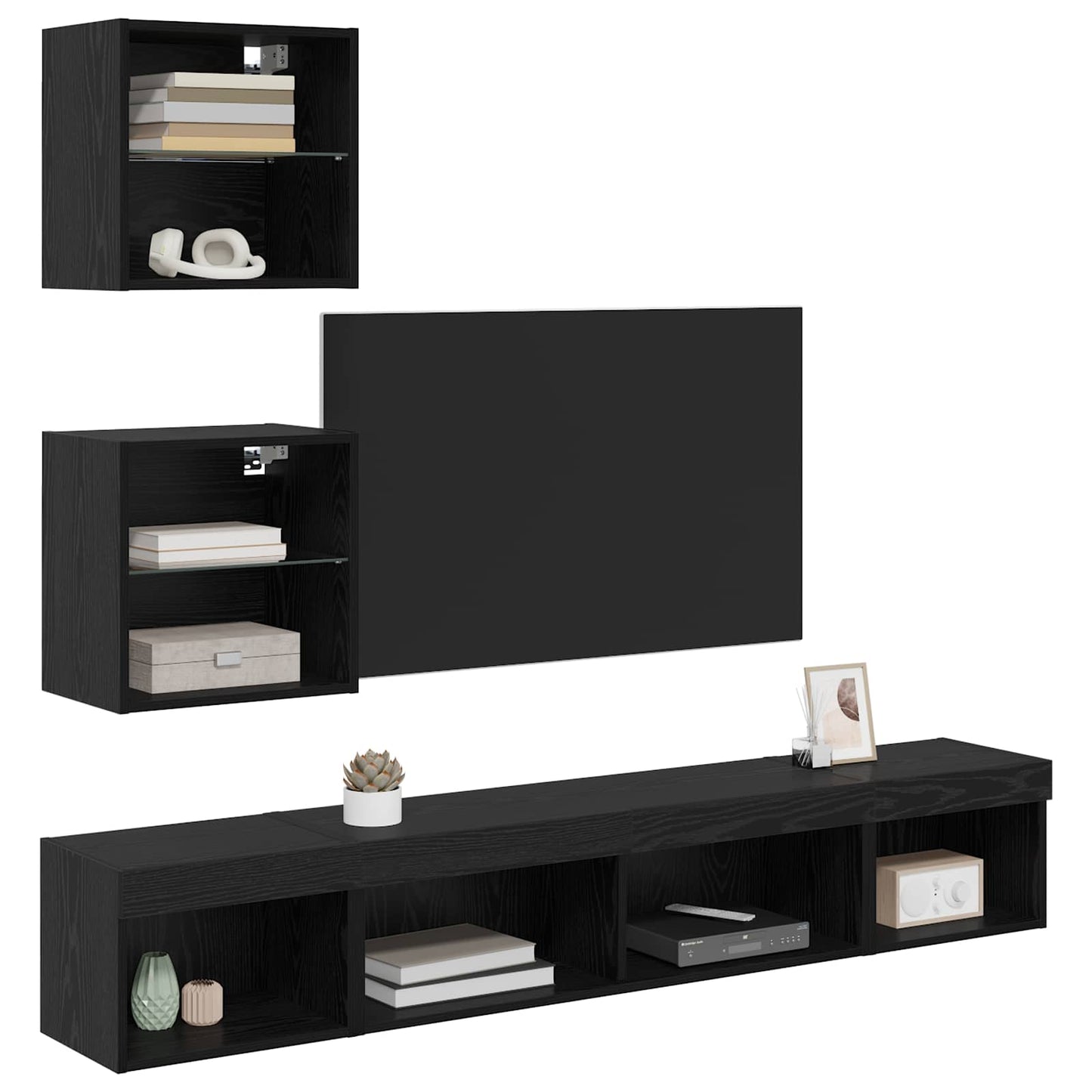 UnitÃƒÆ’Ã‚Â  a muro per TV con LED 5 pcs Rovere Nero Legno multistrato