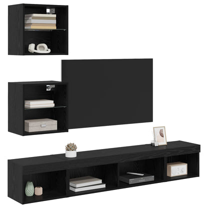 UnitÃƒÆ’Ã‚Â  a muro per TV con LED 5 pcs Rovere Nero Legno multistrato