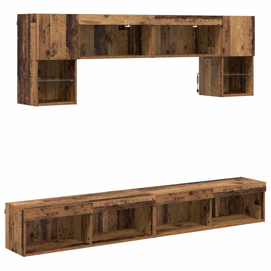 UnitÃƒÂ  a muro per TV con LED 6 pcs Legno vecchio
