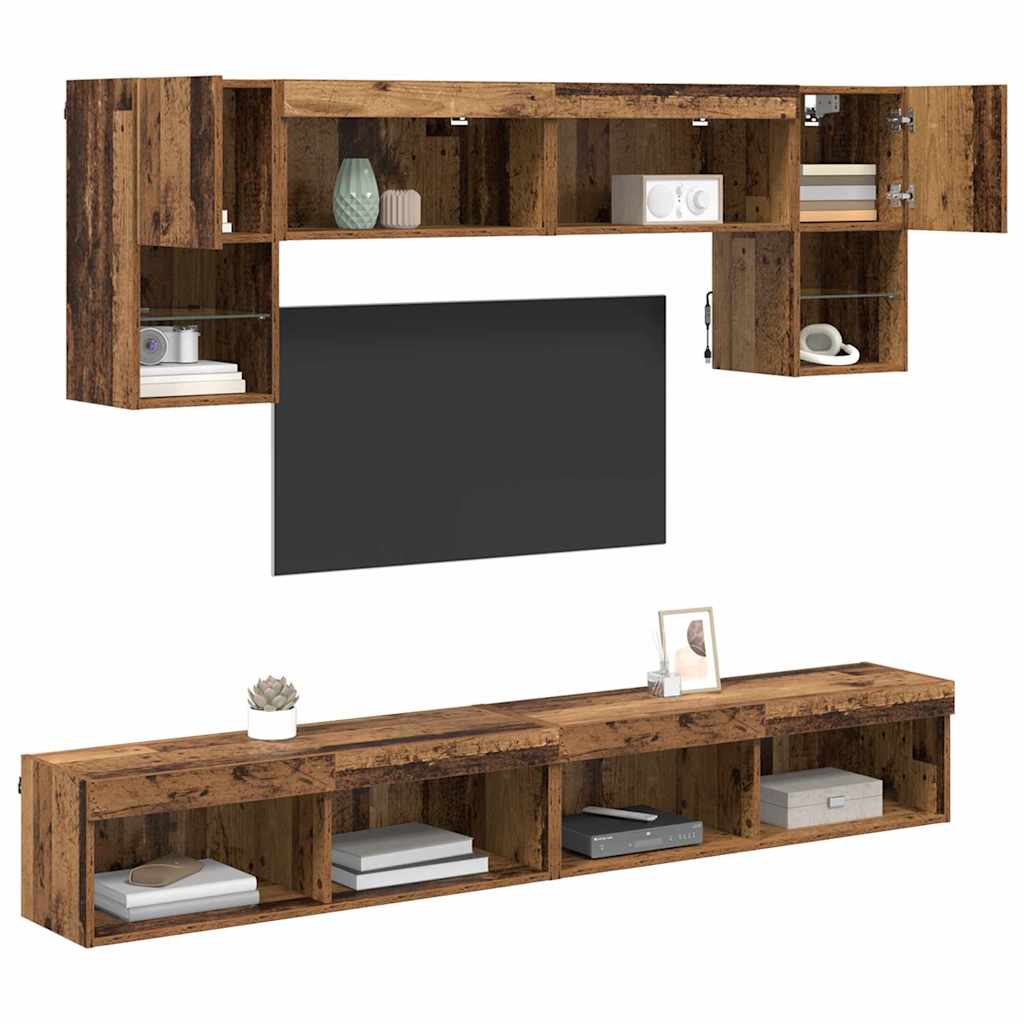 UnitÃƒÂ  a muro per TV con LED 6 pcs Legno vecchio