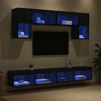 UnitÃƒÆ’Ã‚Â  a muro per TV con LED 6 pcs Rovere Nero Legno multistrato