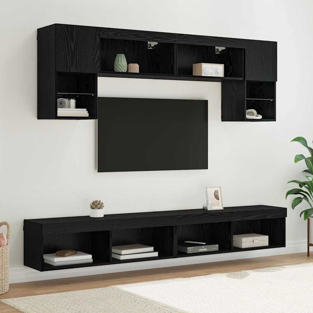 UnitÃƒÆ’Ã‚Â  a muro per TV con LED 6 pcs Rovere Nero Legno multistrato