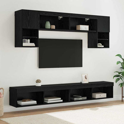 UnitÃƒÆ’Ã‚Â  a muro per TV con LED 6 pcs Rovere Nero Legno multistrato