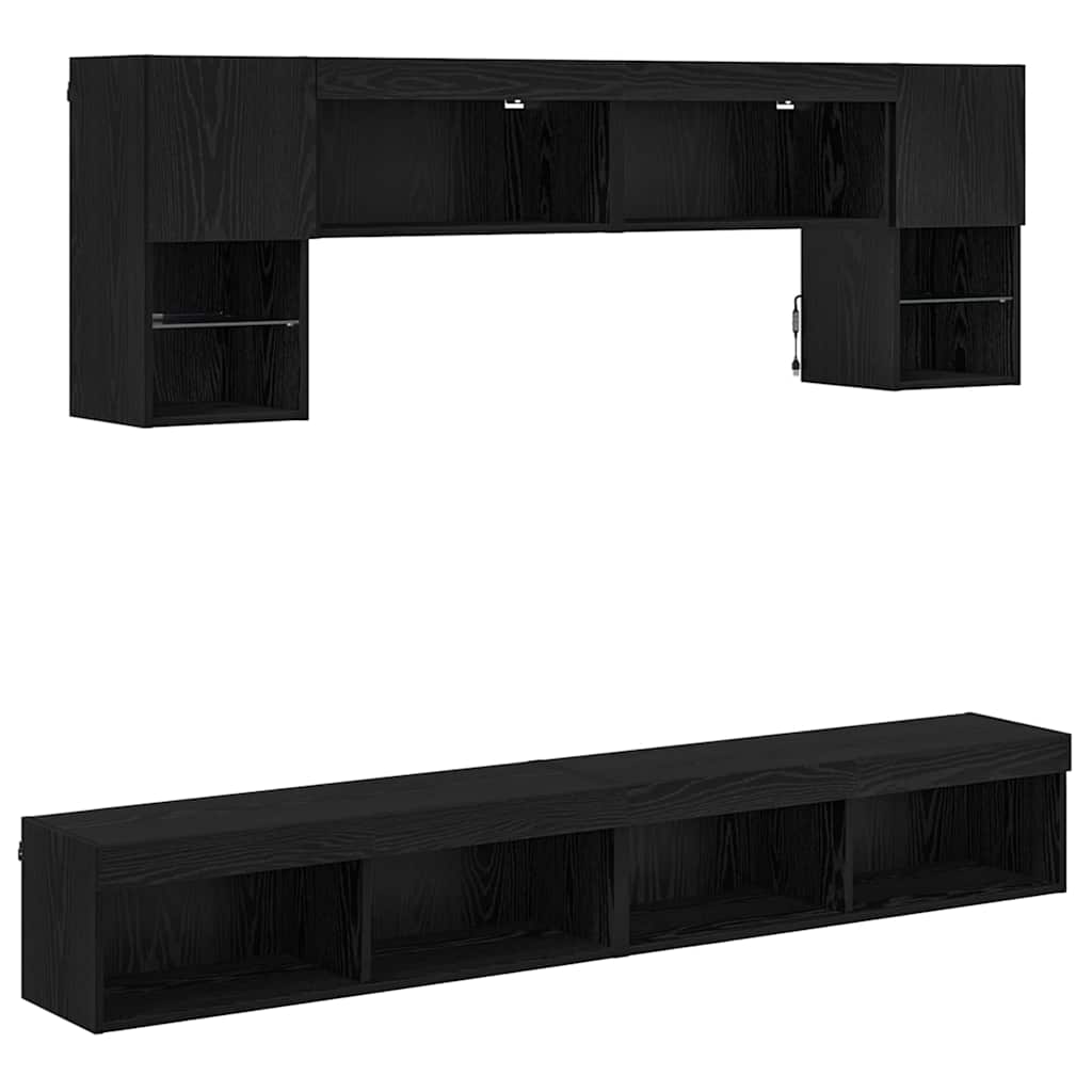 UnitÃƒÆ’Ã‚Â  a muro per TV con LED 6 pcs Rovere Nero Legno multistrato