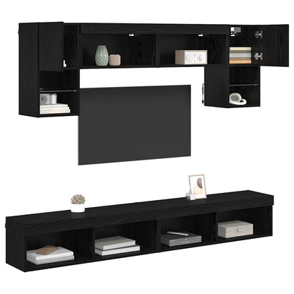 UnitÃƒÆ’Ã‚Â  a muro per TV con LED 6 pcs Rovere Nero Legno multistrato