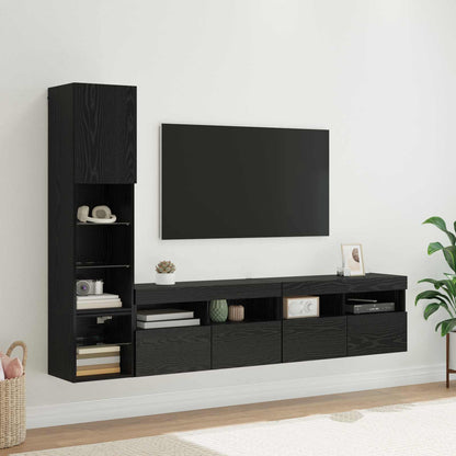 UnitÃƒÂ  TV da Parete con led 4 pcs Rovere Nero Legno multistrato