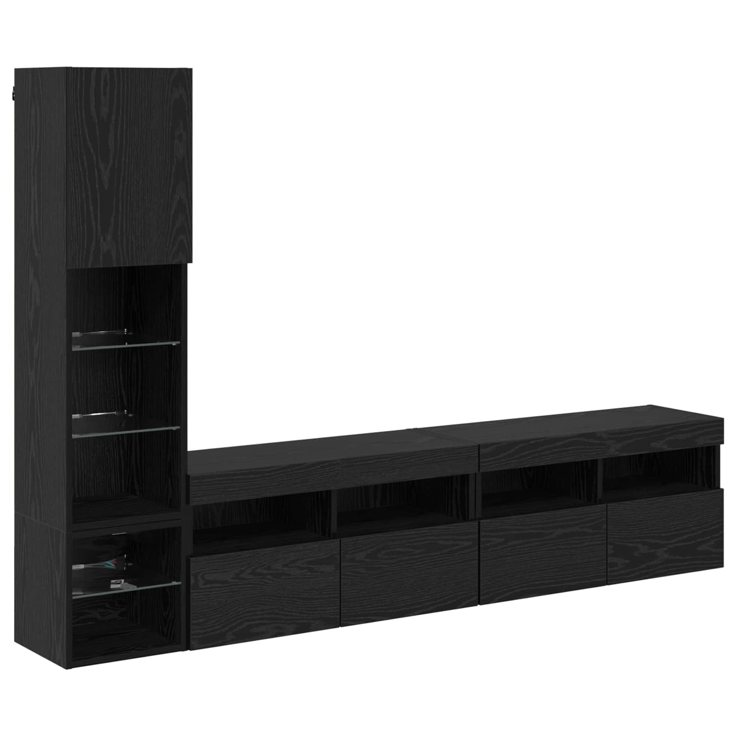 UnitÃƒÂ  TV da Parete con led 4 pcs Rovere Nero Legno multistrato