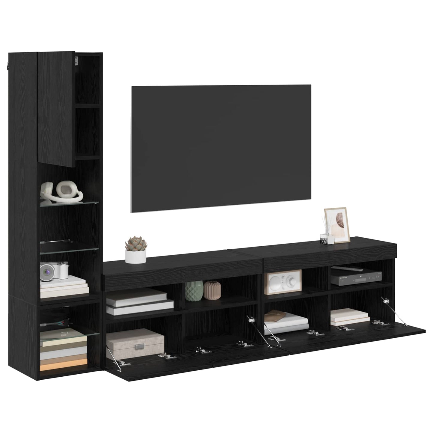 UnitÃƒÂ  TV da Parete con led 4 pcs Rovere Nero Legno multistrato
