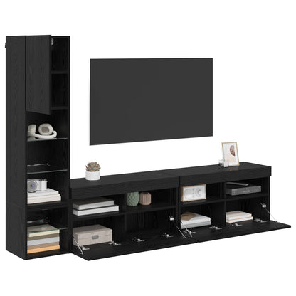 UnitÃƒÂ  TV da Parete con led 4 pcs Rovere Nero Legno multistrato