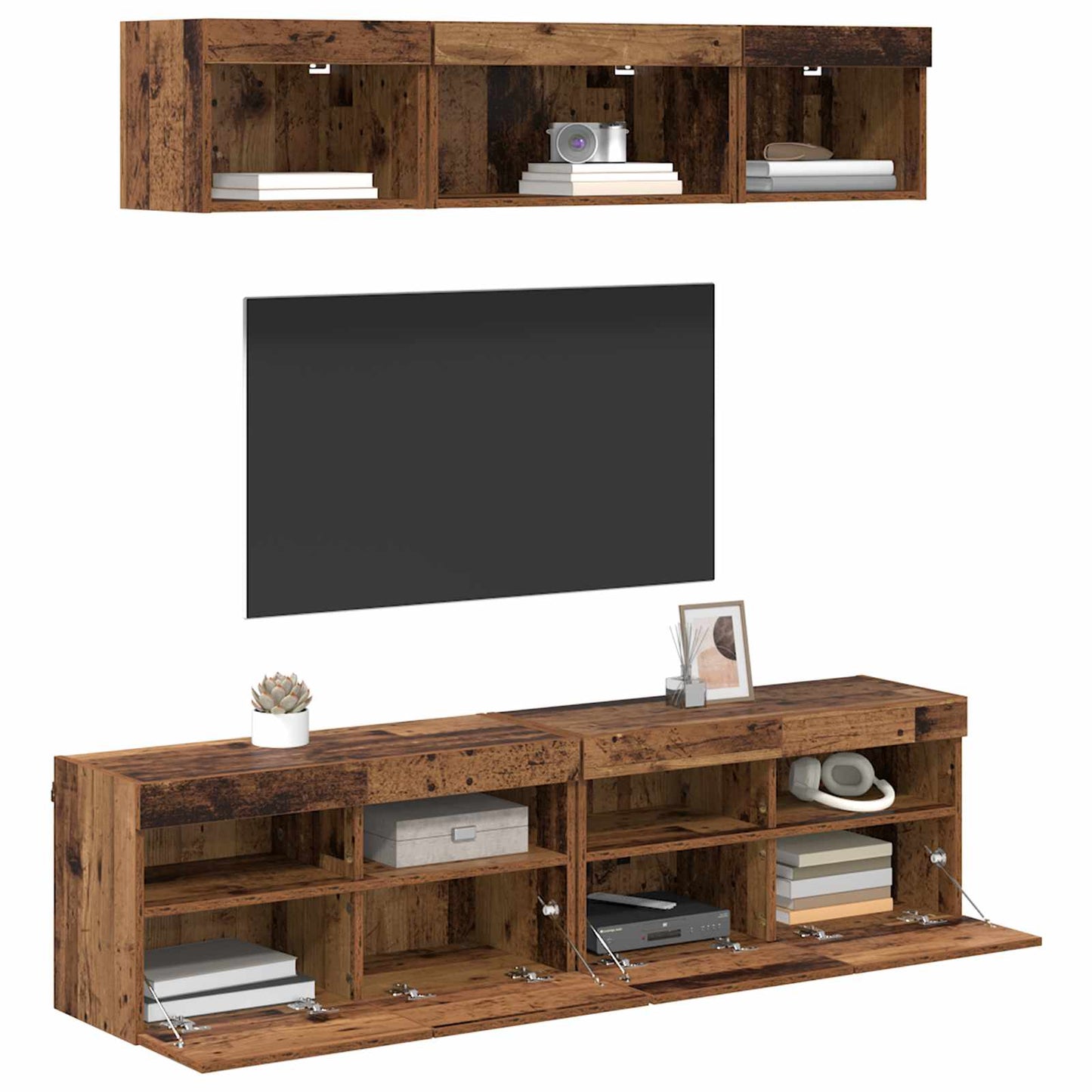 UnitÃƒÂ  a muro per TV con LED 5 pcs Legno vecchio 80 x 30 x 40 cm