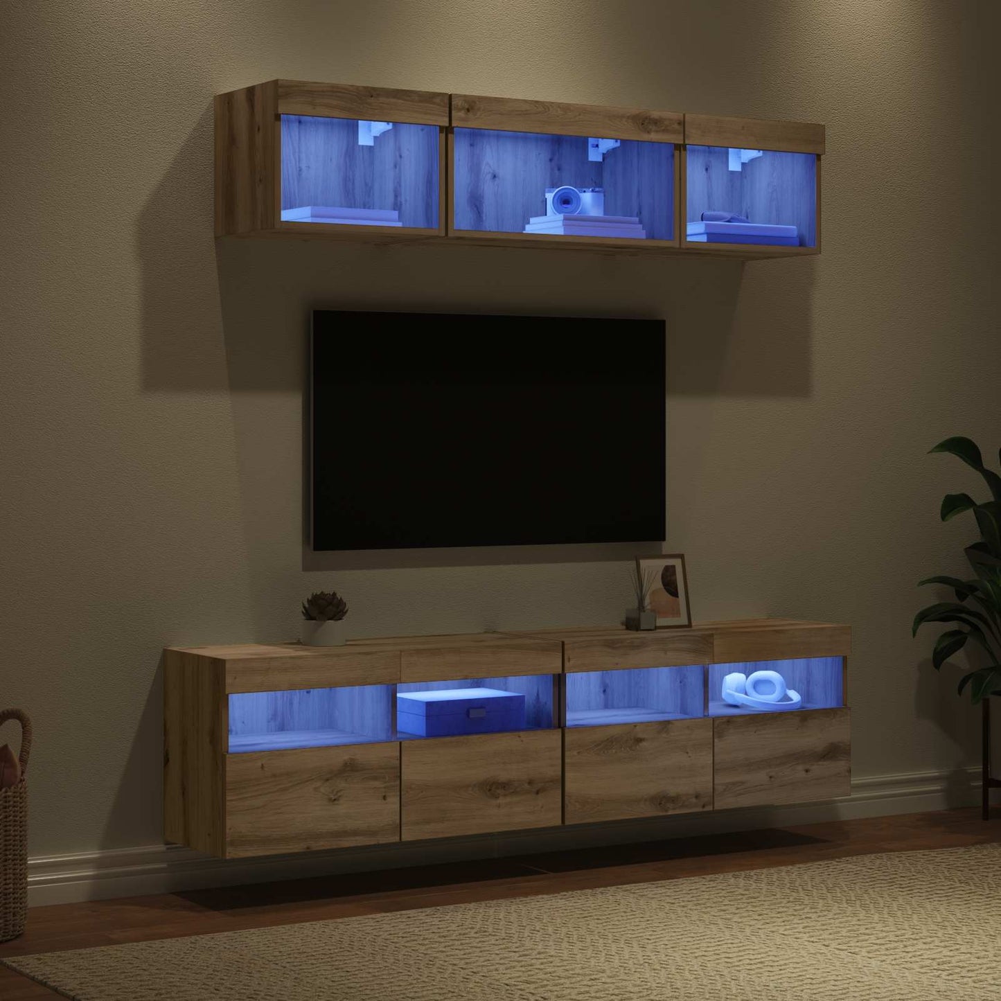 UnitÃƒÂ  a muro per TV con LED con led 5 pcs Rovere artigianale