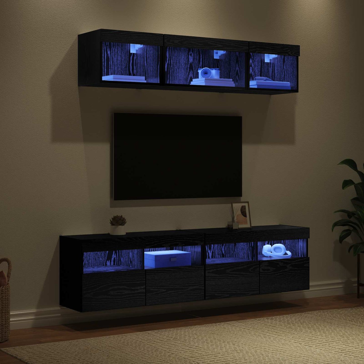 UnitÃƒÂ  a muro per TV con LED 5 pcs Rovere Nero 80 x 30 x 40 cm