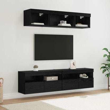 UnitÃƒÂ  a muro per TV con LED 5 pcs Rovere Nero 80 x 30 x 40 cm