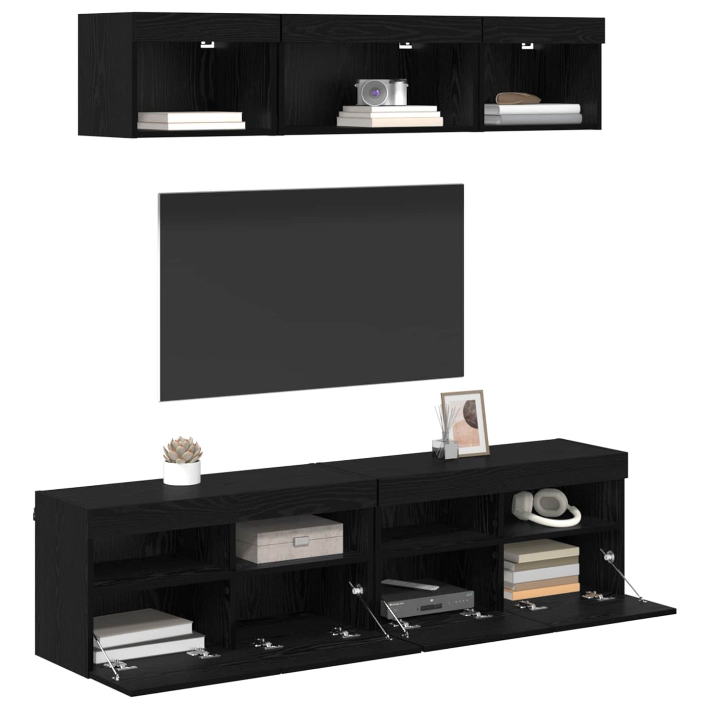 UnitÃƒÂ  a muro per TV con LED 5 pcs Rovere Nero 80 x 30 x 40 cm