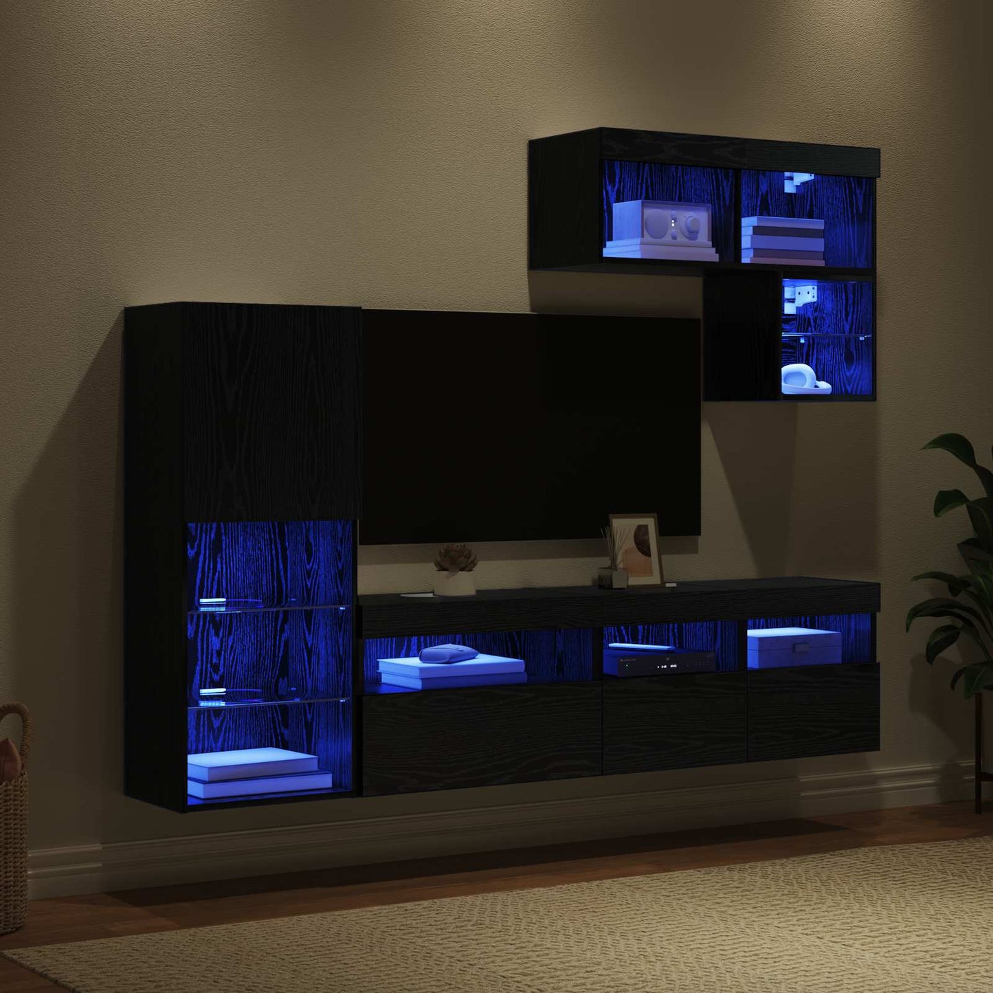 UnitÃƒÂ  per TV a Muro 6 pcs Rovere Nero Legno multistrato