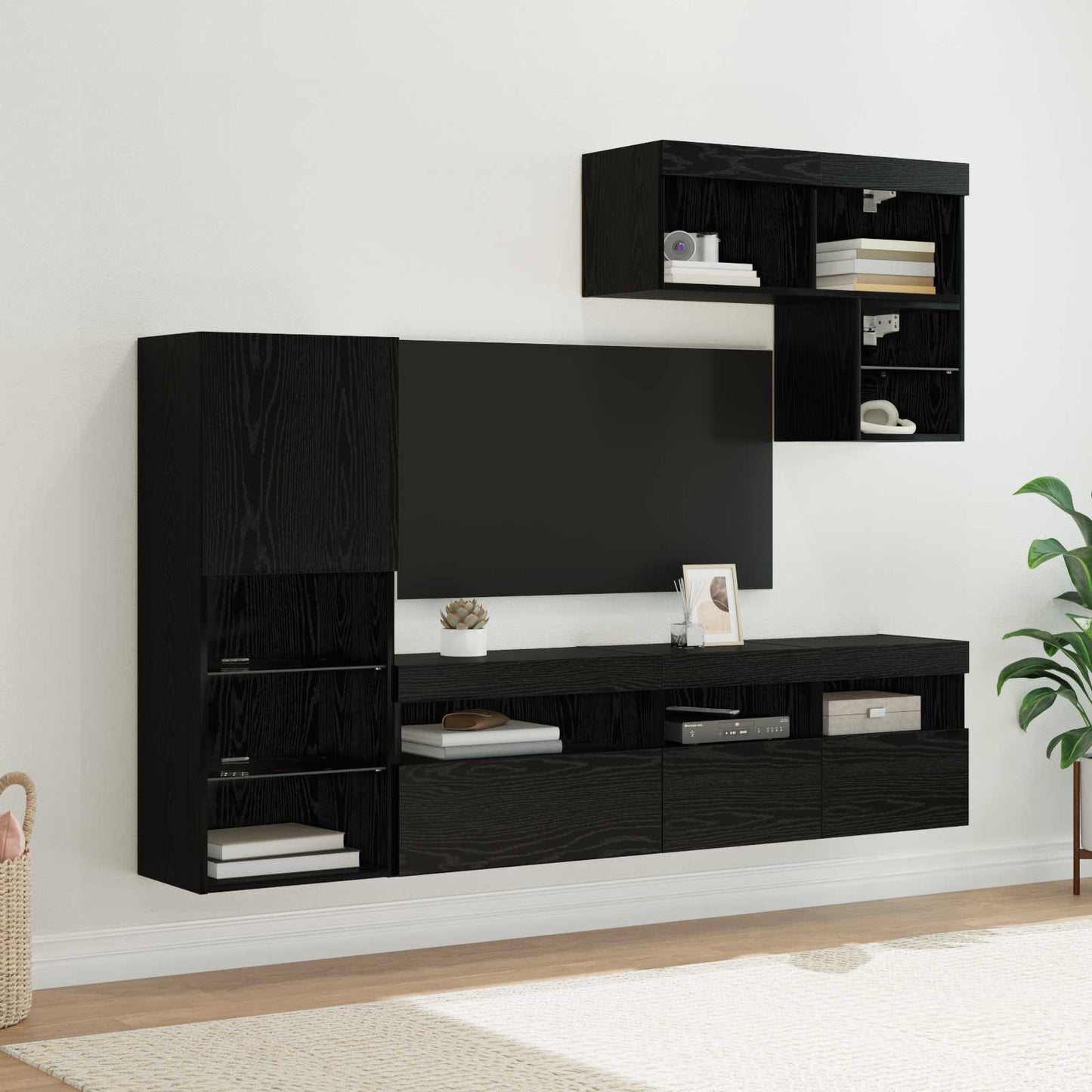 UnitÃƒÂ  per TV a Muro 6 pcs Rovere Nero Legno multistrato