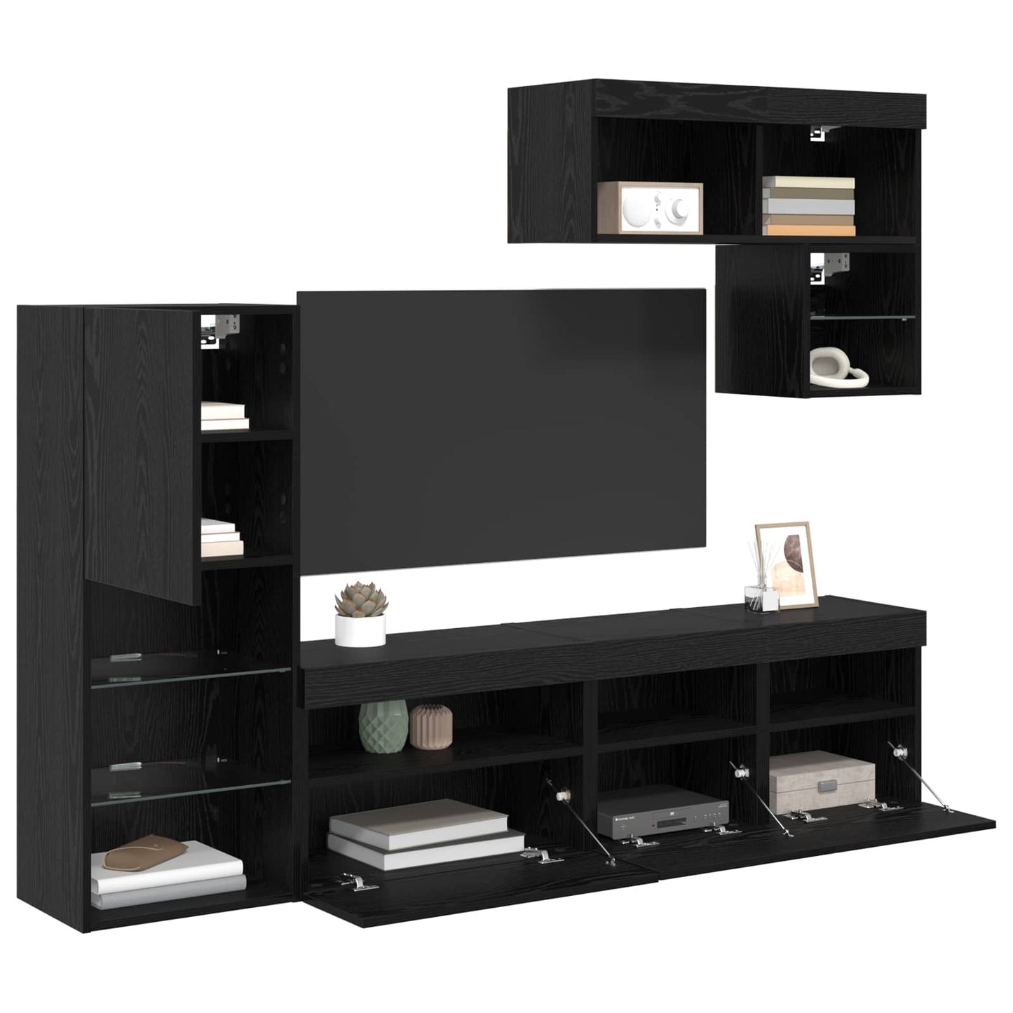 UnitÃƒÂ  per TV a Muro 6 pcs Rovere Nero Legno multistrato