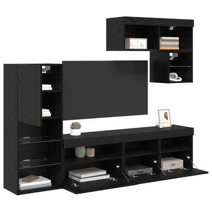 UnitÃƒÂ  per TV a Muro 6 pcs Rovere Nero Legno multistrato
