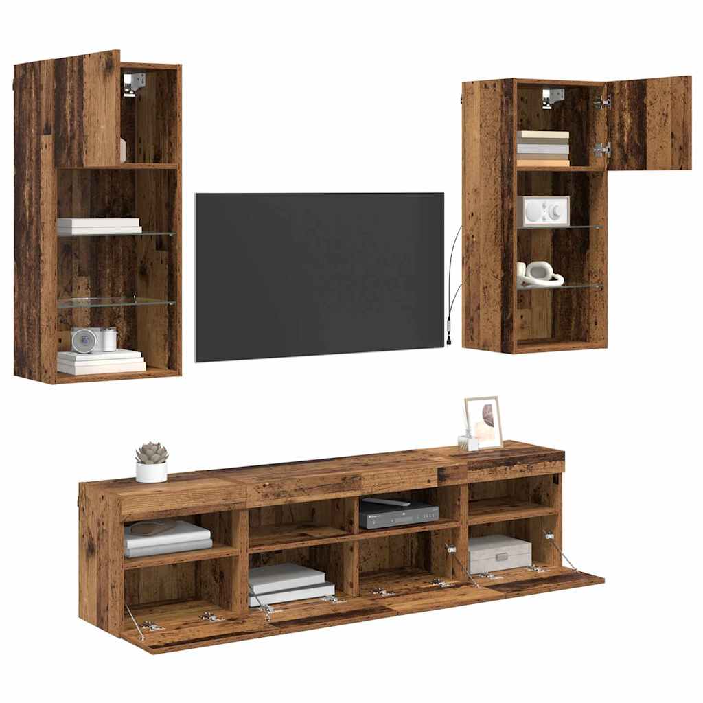 UnitÃƒÂ  a muro per TV con LED 5 pcs Legno vecchio
