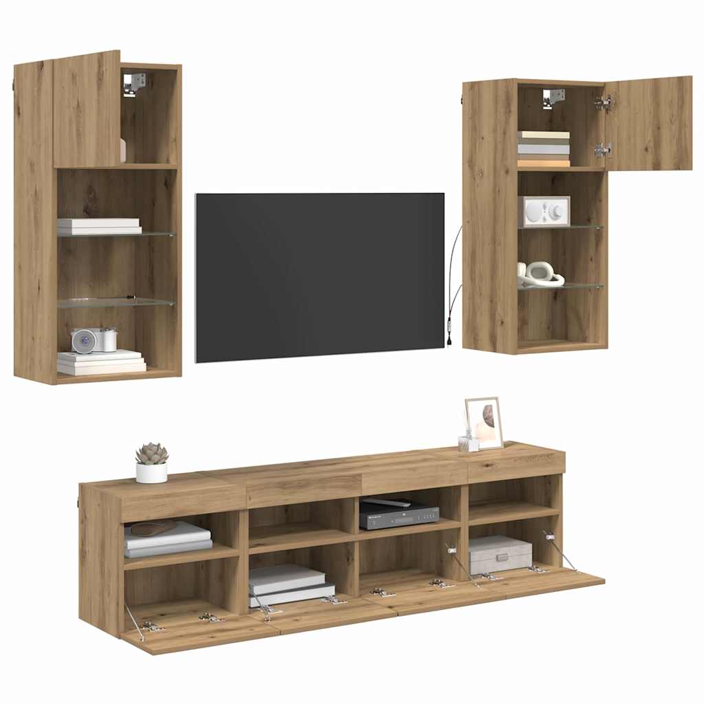 UnitÃƒÂ  a muro per TV con LED 5 pcs Rovere artigianale