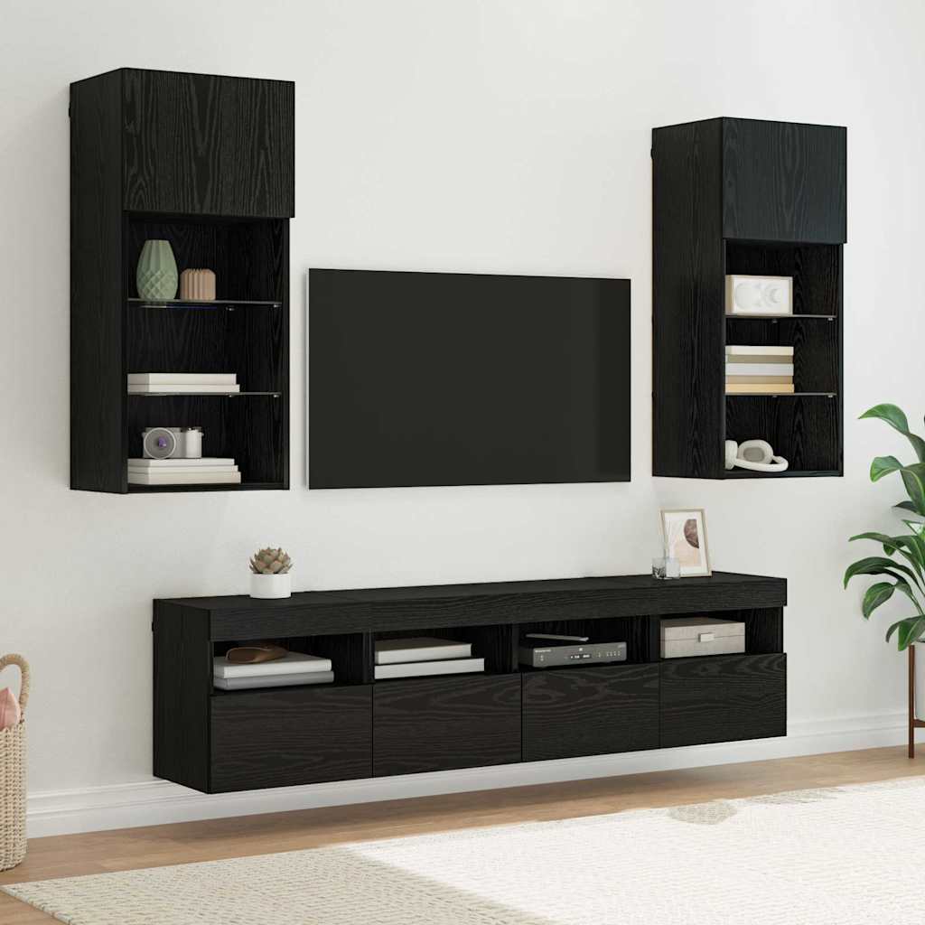 UnitÃƒÂ  a muro per TV con LED 5 pcs Rovere Nero 40,5 x 30 x 90 cm