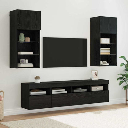 UnitÃƒÂ  a muro per TV con LED 5 pcs Rovere Nero 40,5 x 30 x 90 cm