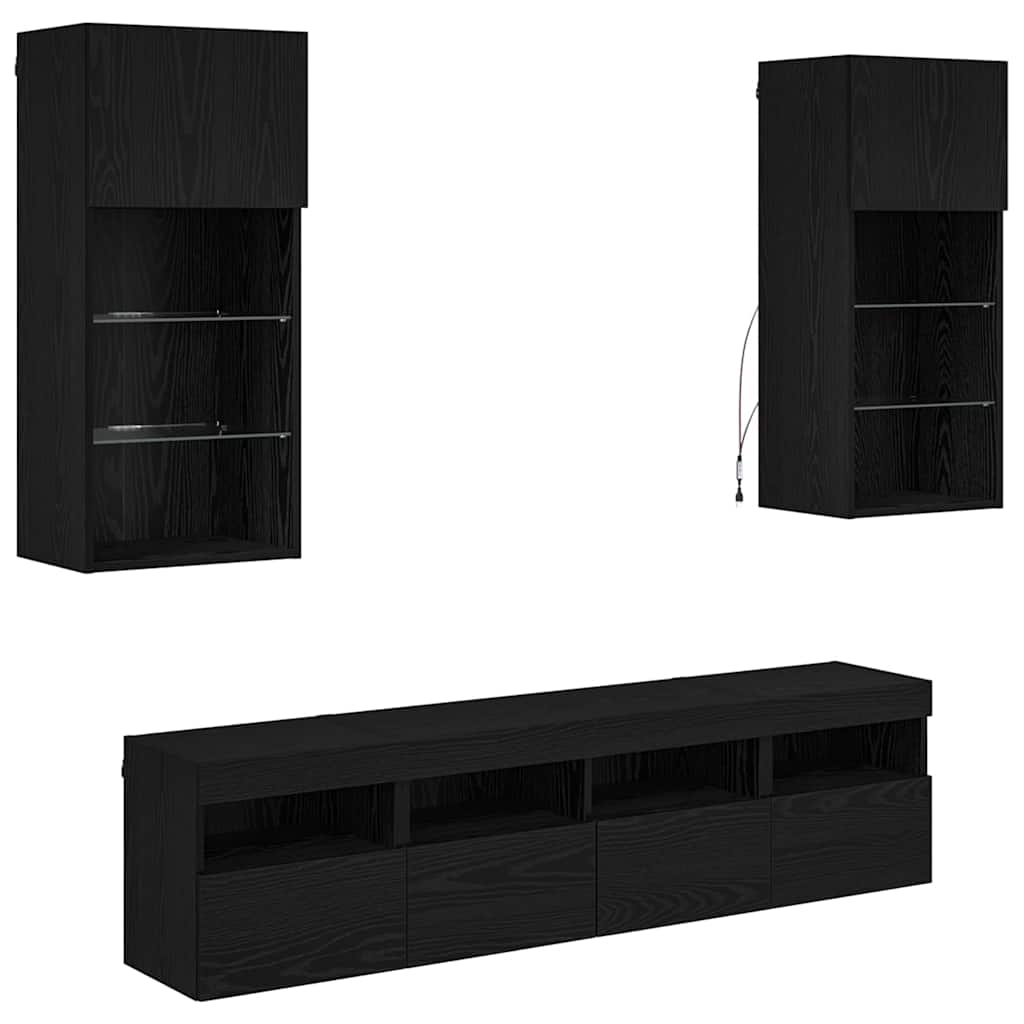 UnitÃƒÂ  a muro per TV con LED 5 pcs Rovere Nero 40,5 x 30 x 90 cm