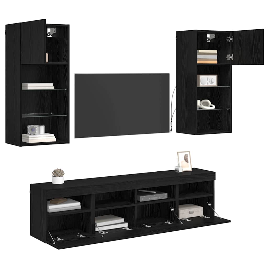 UnitÃƒÂ  a muro per TV con LED 5 pcs Rovere Nero 40,5 x 30 x 90 cm